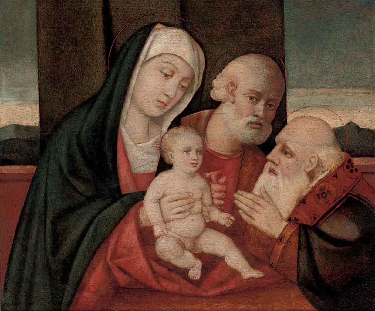 La Sacra Famiglia con un santo